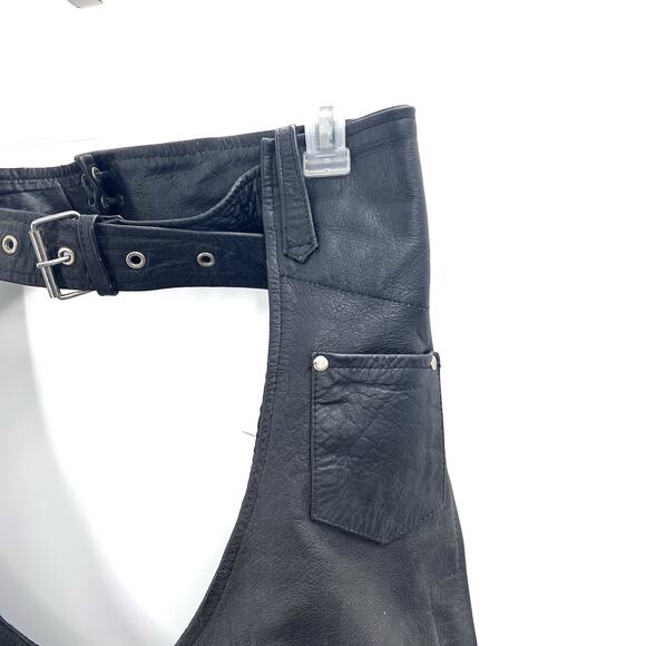 Vintage Zip & Snap Leg Black Genuine Leather Motorcycle Chaps USA Mens XXL - Picture 2 of 9